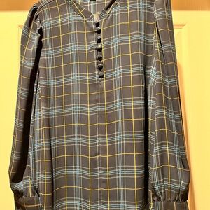 Plaid Button-Up Blouse